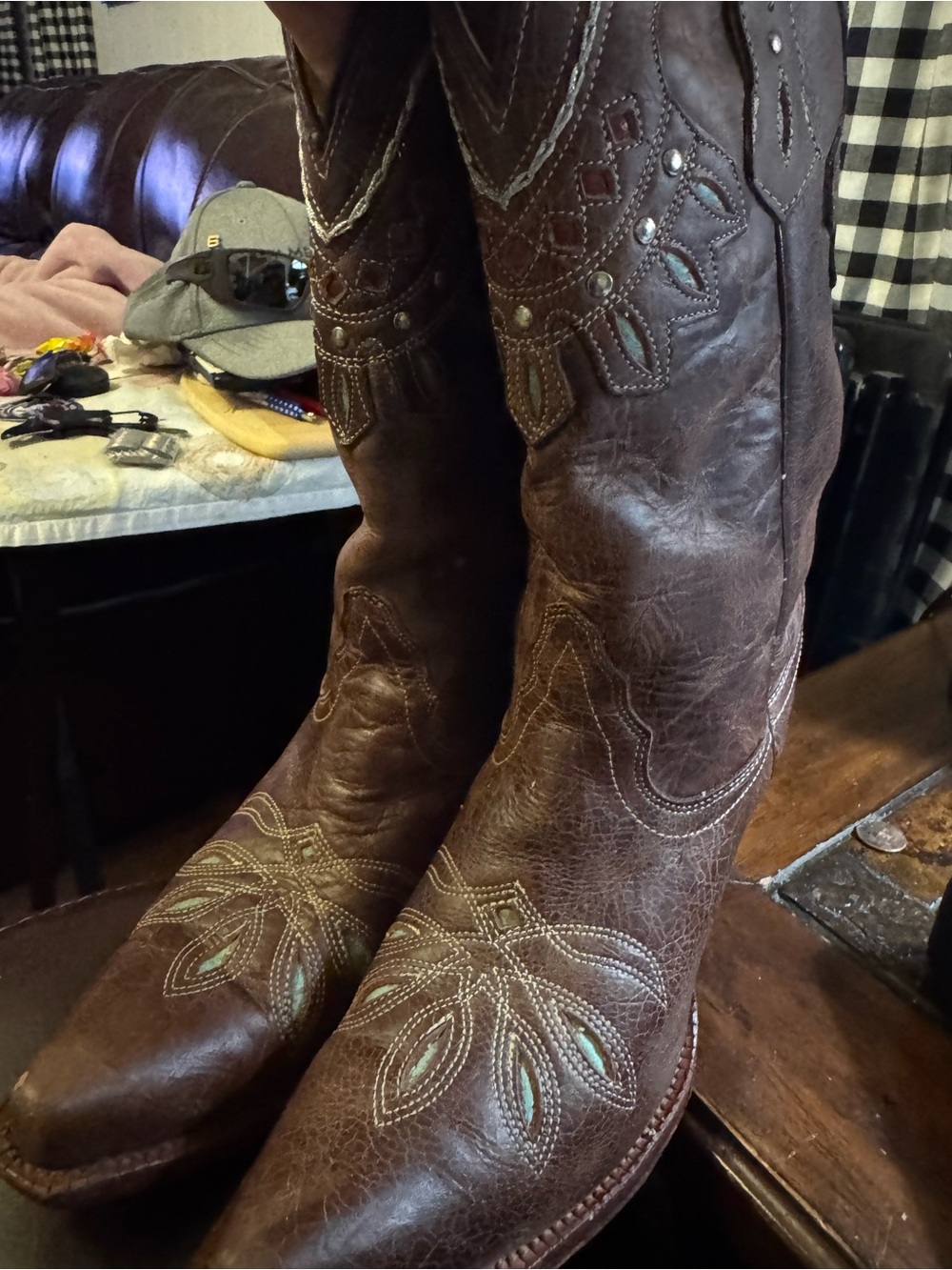 Tony Lama Brown Leather Embroidered Western Heeled Boots